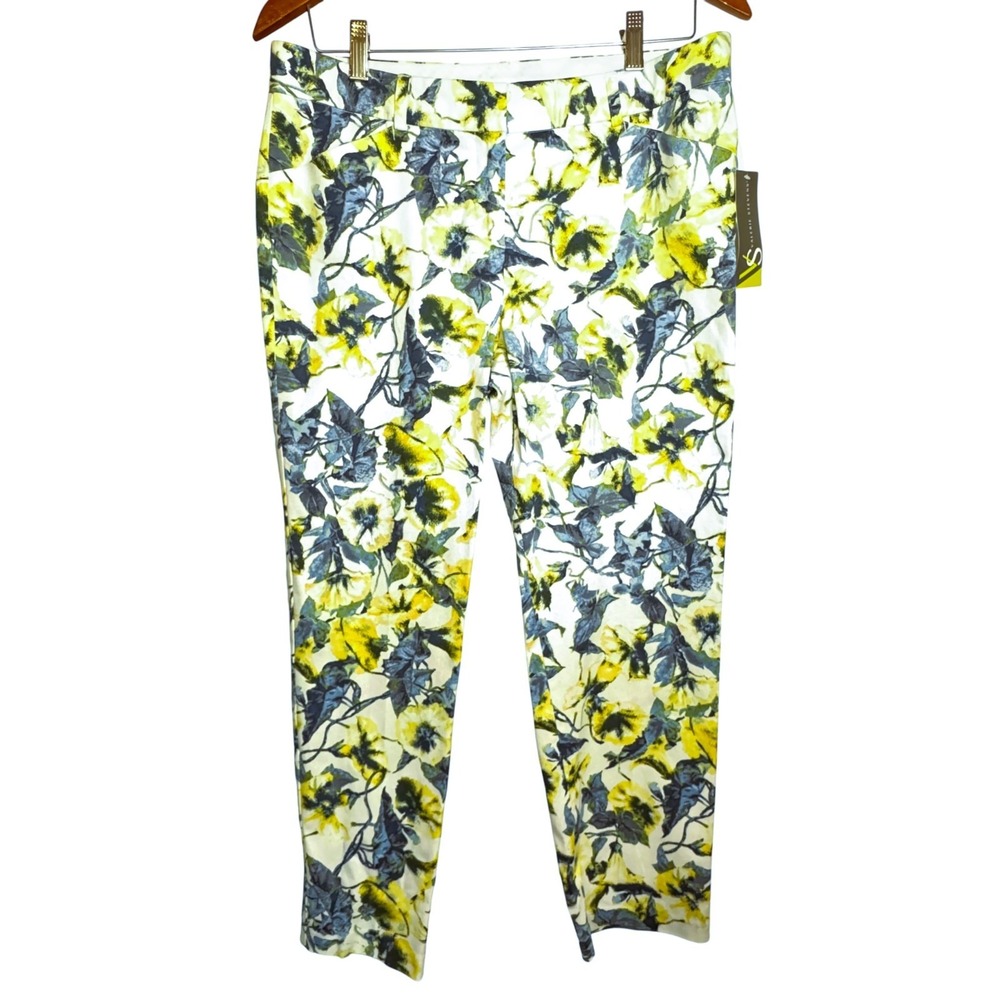 NEW Valerie Stevens Blue Yellow Floral‎ Capri Pants Womens 10 Trousers Cottage - Picture 11 of 12